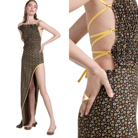 SIEDRES Smocked Floral Asymmetrical Open Back Marissa Dress size FR 36 - Picture 4 of 11